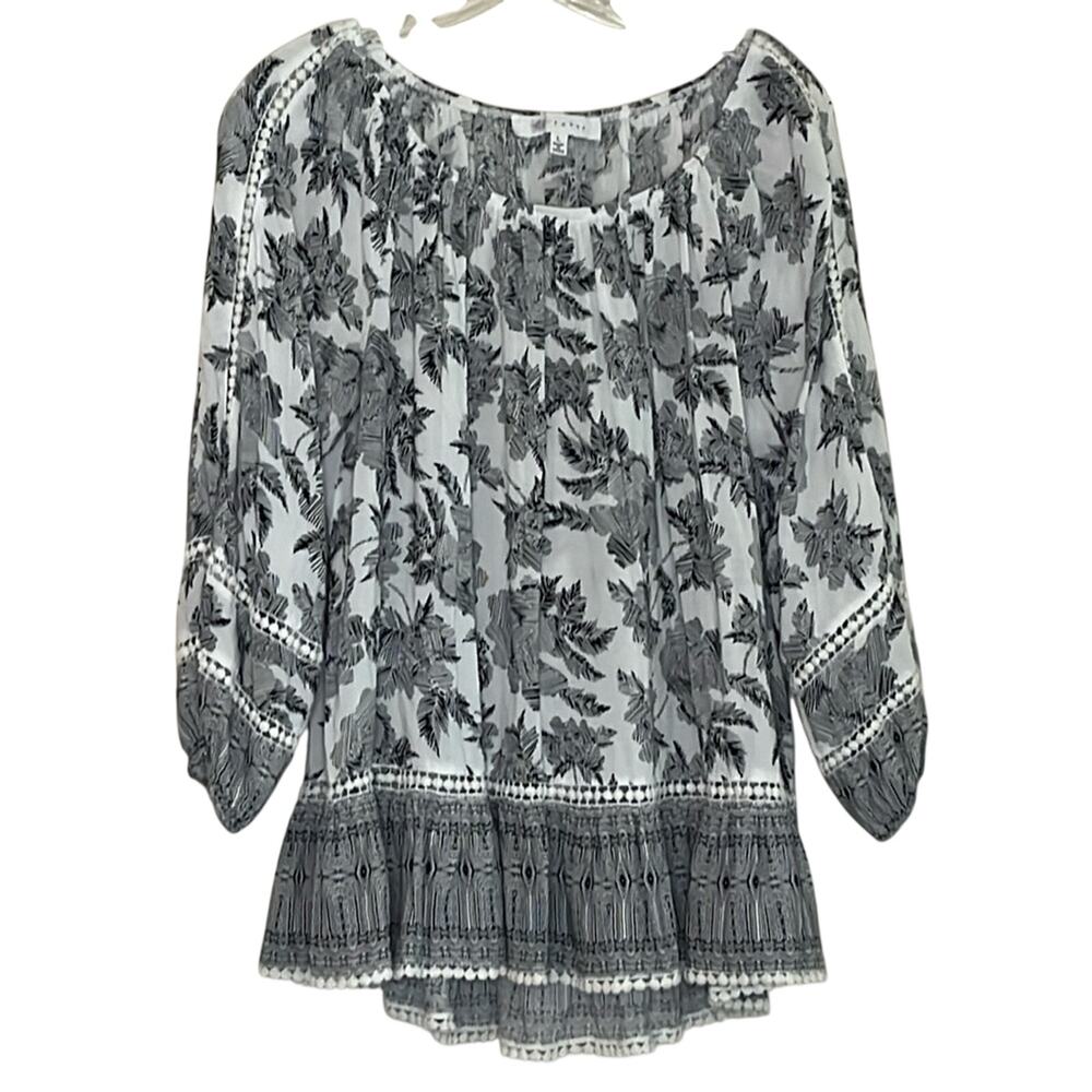 Fever Black and Off-White Floral Peasant Top
